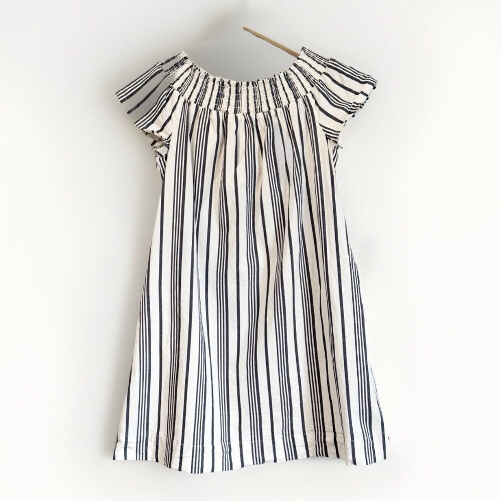 Marine Layer Women’s Large Striped Smocked Dress Cream Navy Pockets Coastal - Picture 3 of 12
